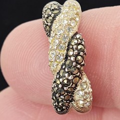 Sterling Silver Ladies Ring Marcasite & Clear CZ Pave Braided 2-tone Sz 7.5
