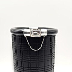 Art Deco Black Onyx Sterling Silver Bangle Bracelet Crystal Center 8” Wrist