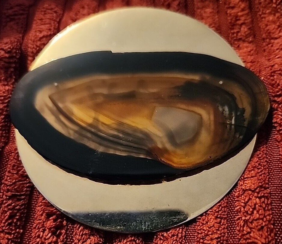 Vintage Banded Sliced Agate Brooch Pendant Art Nouveau Art Deco Minimalist