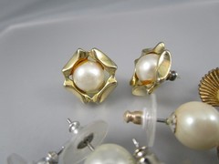 Retro Modern Varying Studs Styles w Faux Pearls LOT 6 Post Pierced Earrings 195L