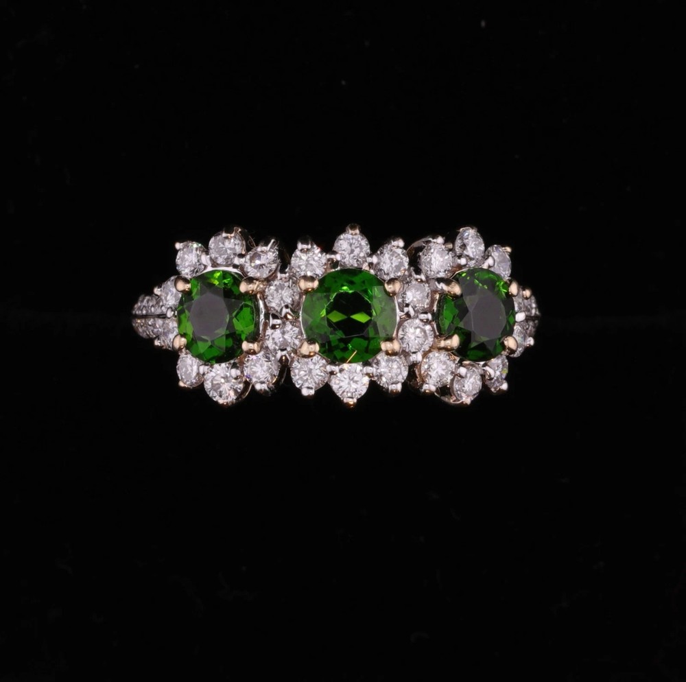 Diamond and Green Tourmaline 3 Stone Right Hand Ring 14K 2.5 Carats – Size 7-1/2