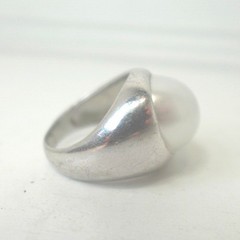 Vintage Modernist Sterling Silver Signet Ring Sz 7.75 Large Oval Pearl Gemstone