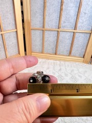 Vintage Silver Tone Adjustable Ring Clear Crystals Black Faceted Round Beads 7″