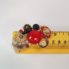 VTG Maximalist Art Brooch Pin Red Black Gold Tone Statement Fashion Steam Punk