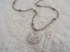 Silvertone Rhinestone Hammered Pendant Necklace (J8)
