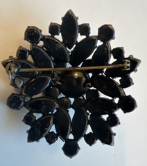 Vintage Jet Black Rhinestone Domed Flower Brooch