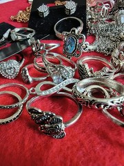 Estate Collection Silver Tone Jewelry Lot Rings Earrings mixed lot #10a (60 pcs)