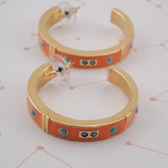 VTG KJL Kenneth J Lane Peach Enamel Simulated Turquoise Gold Tone Hoop Earrings