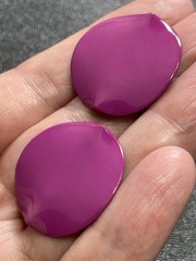 Vintage 1.1” Purple Round Wavy Abstract Enameled Metal Earrings