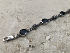 🫧✨Authentic VINTAGE 925 STERLING SILVER MARCASITE Black ONYX Station Bracelet🫧
