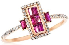 .50CT DIAMOND & AAA RUBY 14KT ROSE GOLD ROUND & BAGUETTE RECTANGULAR FUN RING