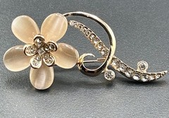 Rose Gold Tone Pink Pedal And Rhinestones Brooch