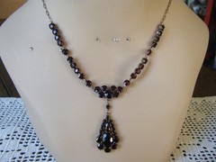 Antique Bohemian Garnet Necklace 14.5″ Choker Cluster Drop Pendant Low 8kt