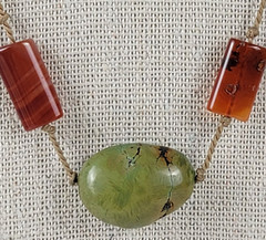 Vintage Green Opal And Carnelian Cord Necklace 21 In Hook Clasp