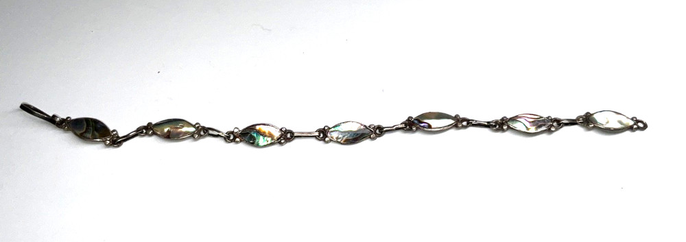Vintage Mexican Sterling Silver Abalone Link Bracelet Eagle 2 Cuernavaca C110