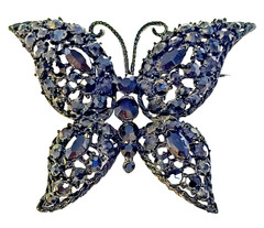 VTG WEISS Jet Black Rhinestone Japanned BUTTERFLY Brooch / Pin-Ex Cond-Un-signed