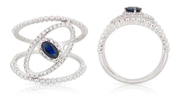 WIDE .57CT DIAMOND & AAA SAPPHIRE 14K WHITE GOLD 3D OVAL & ROUND FLOWER FUN RING