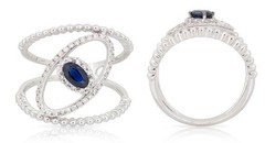 WIDE .57CT DIAMOND & AAA SAPPHIRE 14K WHITE GOLD 3D OVAL & ROUND FLOWER FUN RING