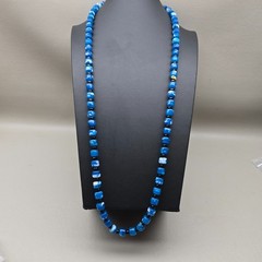 Boho Beaded Necklace Lot Paper Bead Blue Glass Charm Dangle Long Layered 3pc