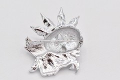 Vintage Sun Moon Mask Abstract Brooch Pin Silver Tone Art Chunky 1980s BinBK