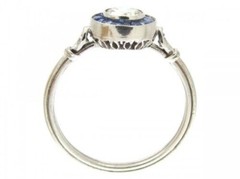 Art Deco Style Lab Created Diamond &Sapphire 14K White Gold FN Halo Wedding Ring