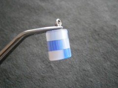 Half Barrel Mother of Pearl & Blue Glass Vintage Bracelet Charm Pendant 2.0g