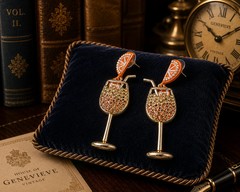 Cocktail Drop Earrings Gold Tone Orange with Crystal Detail