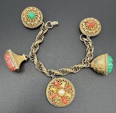 Vintage Etruscan Revival Huge Charm Bracelet 7” J110