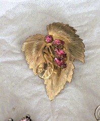 Mixed Lot of 7 Vintage Colorful Rhinestones Floral/Leaf Brooches