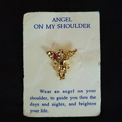 Vintage Angel On My Shoulder Lapel Guide Pin Silver Gold Tone W/O Stones