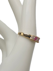 Gold Plated Marquise Shape Pink Topaz Clear Rhinestone Ring Size 9.75 Vintage