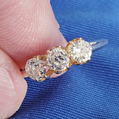 Original EARTH MINED DIAMOND 3 stone Deco Anniversary Wedding Ring Antique Band