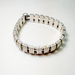 VTG Chunky Silver Geometric Link Bracelet KC Heavy Modernist 64g 8″