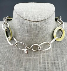 Vintage Ralph Lauren Necklace Chunky Link Buffalo Horn Silver Tone Signed 19”