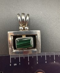 Vintage TR-110 Mexico Sterling Silver Malachite Pendant Modernist Taxco Style
