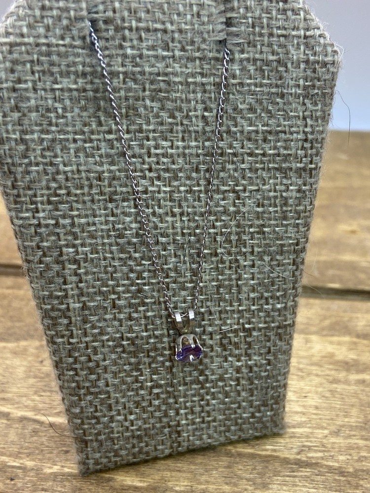 Vintage 1950s AJC Signed Amethyst Birthstone Sterling Silver Necklace 17”