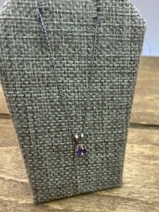 Vintage 1950s AJC Signed Amethyst Birthstone Sterling Silver Necklace 17”