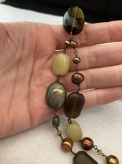 Peyote Bird Pearl Leather Stone 2 Strand 925 Sterling Silver 20” Necklace 60g