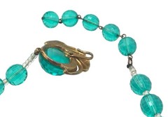 Vintage Teal Single Strand Necklace 25” Faceted Acrylic Beads Hook Closure