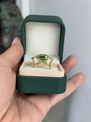 3.90 Ct Natural Emerald Art Deco Vintage Engagement Ring 14K Yellow Gold FN