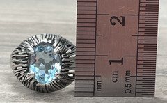 Vintage Sterling Silver 925 Sky Blue Topaz Textured Halo Domed Ring Signed (M)