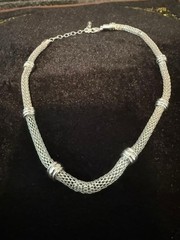 Silver Tone Mesh Necklace with Spacer Rings 15–18 in Adjustable