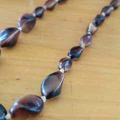 Vintage 1960s Banded Agate Sardonyx Bead Necklace Knotted 18in 28g
