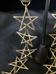 Vintage Shoulder Duster Earrings Gold Tone Open Star Link Dangles 6″ Clip On