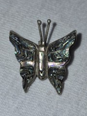 Vintage Taxco Mexico Sterling Silver Abalone Inlay Butterfly Brooch Pin TS-92