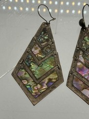 Vintage Alpaca Silver Abalone Shell Inlay Earrings- Please READ
