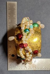 OOAK Vnt. 1980s-1990s “Ross Madole” Cuff Bracelet/Gold Leaf w Faux Pearls & Gems