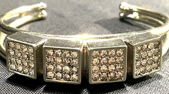 Vintage DeLillo Silver Plate Bracelet W/Rhinestones Signed Slip on Bangle