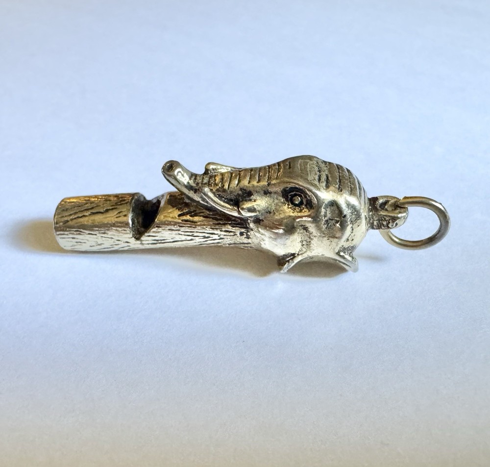 Vintage 1960s-1970s Gold Plated Figural Elephant Whistle Pendant Charm