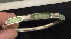 Vintage Silver plate Bangle Bracelet W/ Round Jade Beads Inside Unique Piece